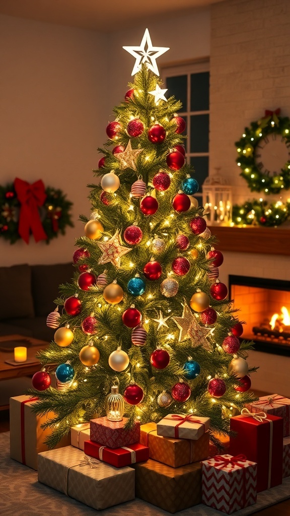 Festive Christmas Tree Decoration Guide A stunning Christmas tree with lights and ornaments in a cozy living room.